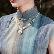 Susie Q 苏西Q 1930s Ombré Stripe Spring Summer Cap Sleeve Qipao