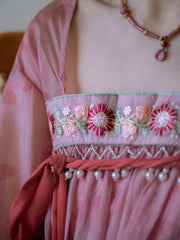 Taohua Qu 桃花曲 Peach Blossom Ballad Modernized Tang Dynasty Floral Embroidery Ruqun Top & Skirt Set