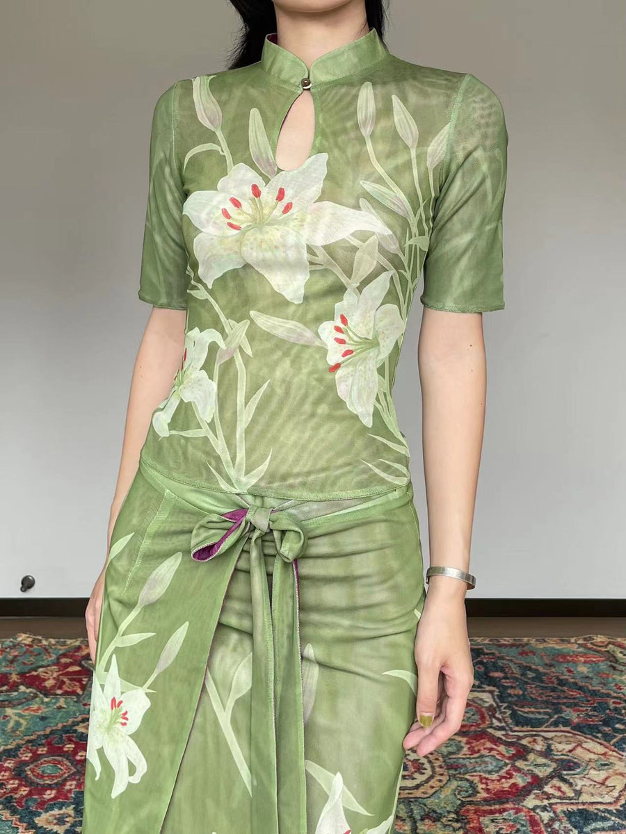 Shi Liu 湿露 Humidity New Chinese Style Double Sided Short Sleeve Qipao Top