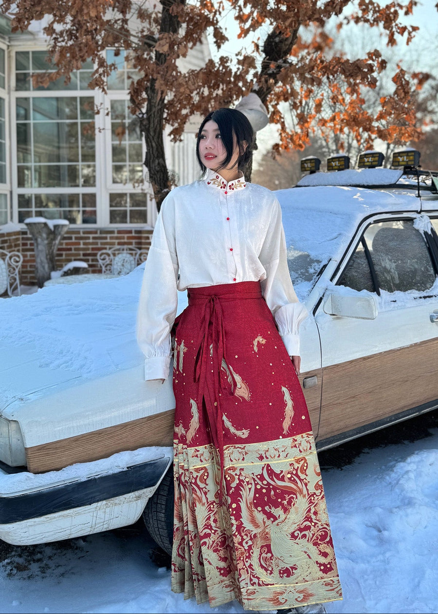 Jing Jiu 敬酒 Toast to the Bride Ming Dynasty Plus Size Cloud Collar & Mamian Skirt