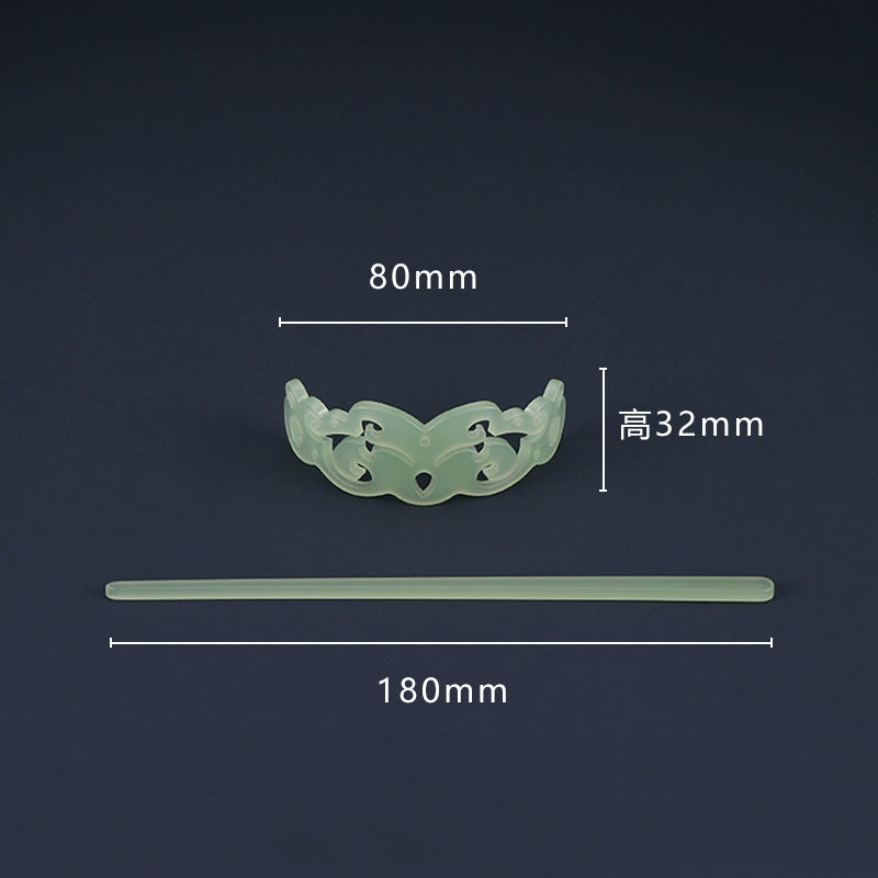 Bai Yu 白玉 White Jade Imitation Han Dynasty Unisex Crown & Hairstick Set