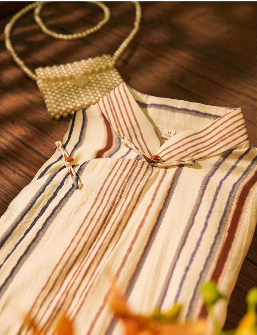 Xiao Lu 小路 Back Roads Republic of China Striped Cotton Sleeveless Qipao