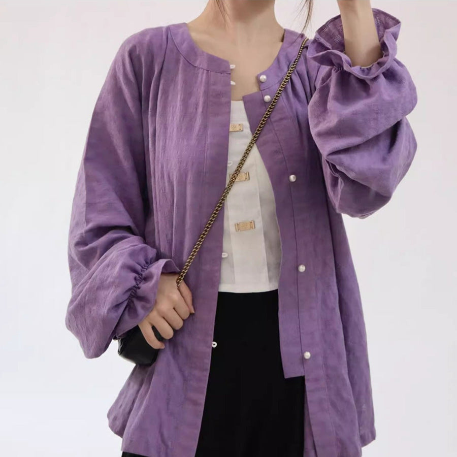 Touqi 透气 Lantern Sleeve Modernized Ming Round Collar Shirt