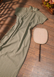 Maomao Chong 毛毛虫 Caterpillar Republic of China Plaid Jacquard Short Sleeve Qipao