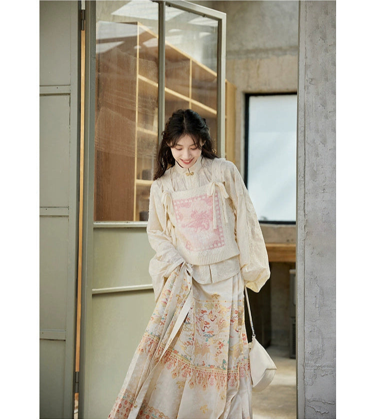 Lu Lu 陆陆 Deer Deer Modernized Ming Dynasty Knit Zhuyao & Mamian Skirt Set