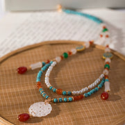 Qiong Zhi 琼枝 Double Layered Beaded Lotus Necklace