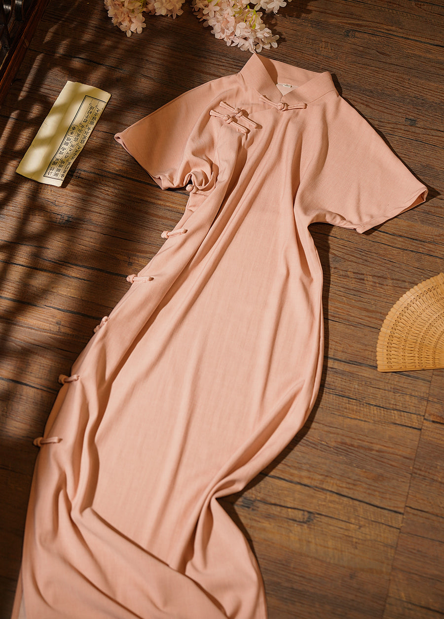 Sanwen Yu 三文鱼 Pink Salmon Republic of China Cotton & Linen Short Sleeve Qipao