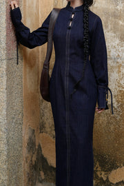 Lan Diao 蓝调 Everyday Blues Modernized Cotton Denim Long Sleeve Qipao