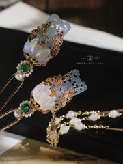 Nuhua 女华 Feminine Elegance New Chinese Style Blue Bashan Jade Hair Accessories