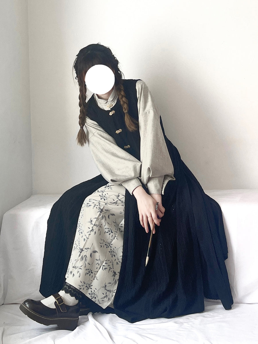 Wen Xueshe 文学社 Literary Society Modernized Ming Song Dynasty Bijia Vest & Songku Pants Set