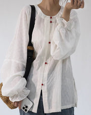 Touqi 透气 Lantern Sleeve Modernized Ming Round Collar Shirt