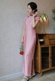 Ying Tao 樱桃 Cherry Pink 1930s Flower Knot Short Sleeve Qipao