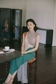 Molan Di 莫兰迪 Morandi Abstract Midcentury Daily Cap Sleeve Qipao