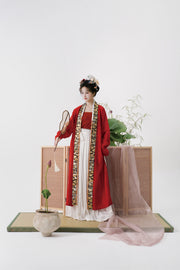 Serenade of Peaceful Joy 清平乐 Northern Song Dynasty Brocade Trim Changshan Top Bijia Vest & Baidiequn Skirt Set