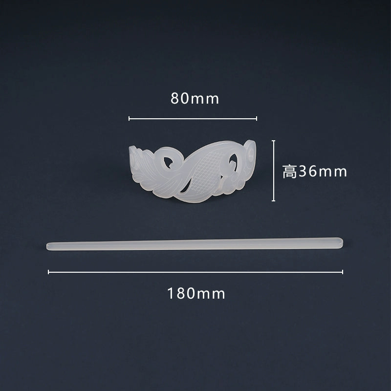 Bai Yu 白玉 White Jade Imitation Han Dynasty Unisex Crown & Hairstick Set