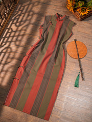 Waitan 外滩 The Bund Republic of China Striped Cotton & Linen Sleeveless Qipao