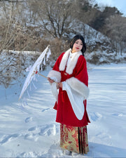 Li Luo 梨落 Pear Blossom Ming Dynasty Plus Size Pifeng Faux Fur Coat & Changshan Long Top Set