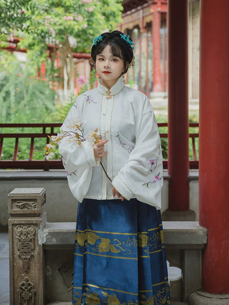 Hua Ling'er 花灵儿 Flower Spirit Ming Dynasty Plus Size Liling Standing Collar Top & Mamian Skirt