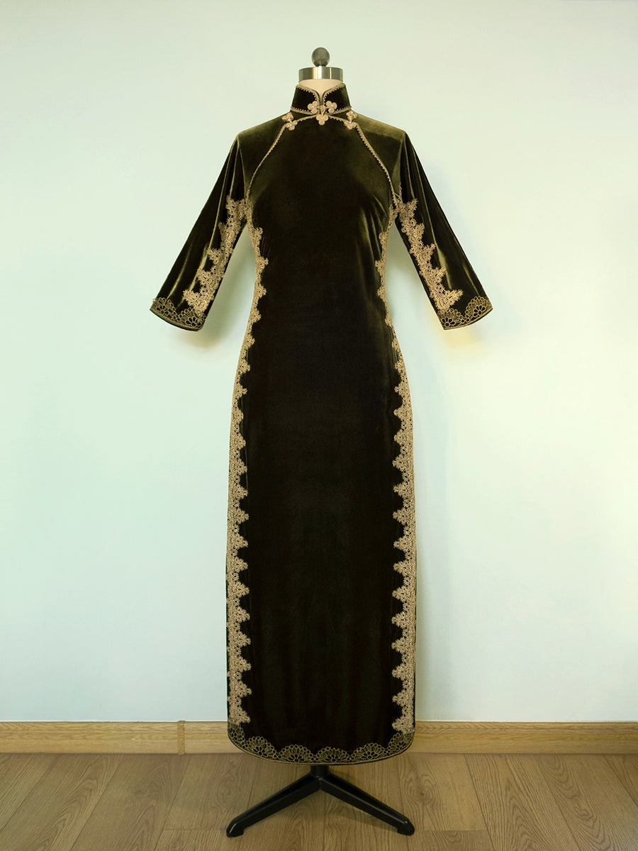 Shexiang Furen 奢香夫人 Extravagant Mistress 1920s Velvet Lace Long Sleeve Qipao