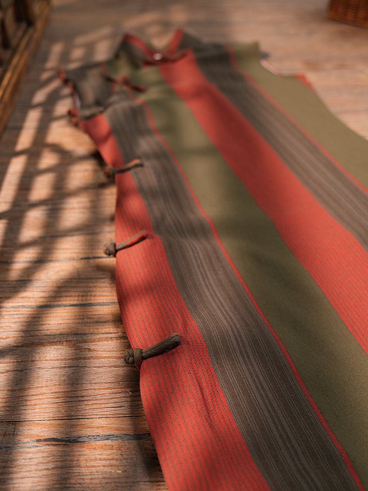 Waitan 外滩 The Bund Republic of China Striped Cotton & Linen Sleeveless Qipao