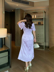 Zimo Diewu 紫陌蝶舞 Butterflies Dancing on Lavender Paths Plus Size Modernized Cutout Jacquard Butterfly Sleeve Qipao