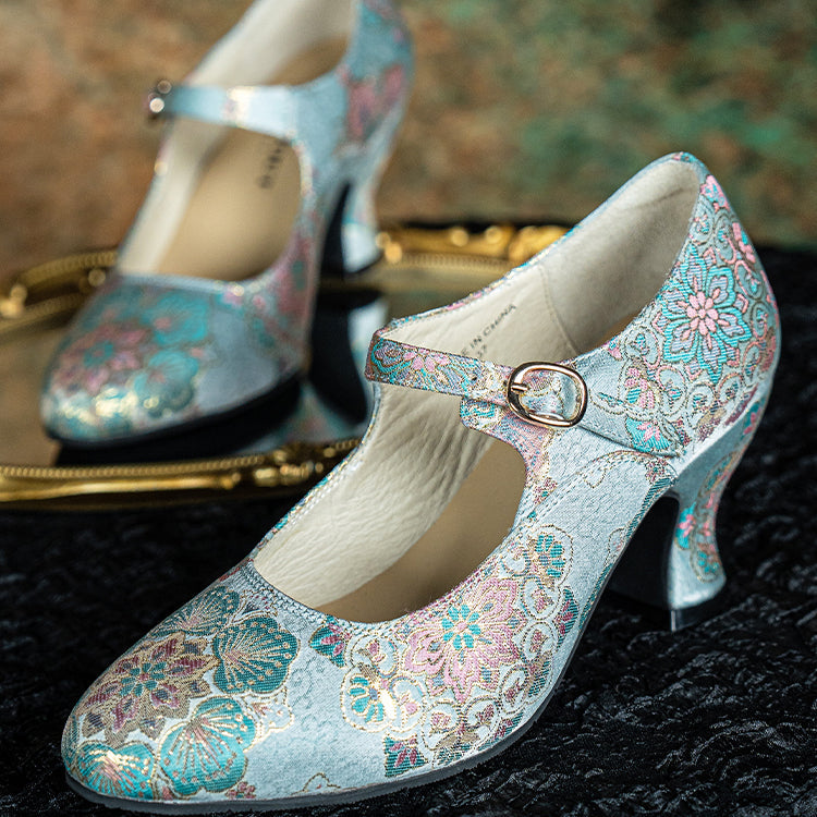 Huayuan Mei 花园妹 Garden Girl 1930s Wine Glass Heel Genuine Leather Mary Janes