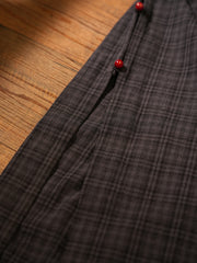 Tang Mi 糖蜜 Molasses Republic of China Navy Plaid Pure Cotton Short Sleeve Qipao
