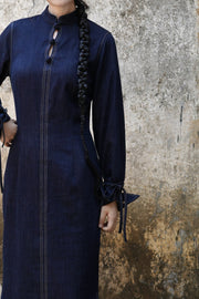 Lan Diao 蓝调 Everyday Blues Modernized Cotton Denim Long Sleeve Qipao