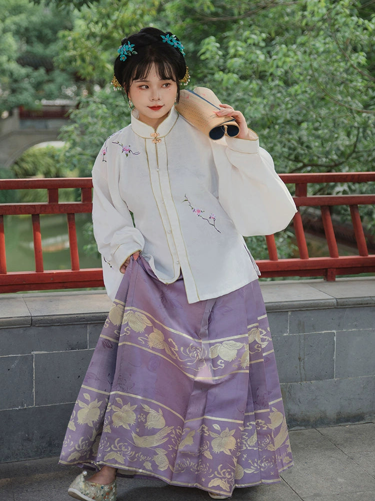 Hua Ling'er 花灵儿 Flower Spirit Ming Dynasty Plus Size Liling Standing Collar Top & Mamian Skirt