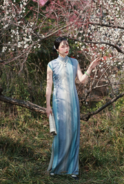 Susie Q 苏西Q 1930s Ombré Stripe Spring Summer Cap Sleeve Qipao