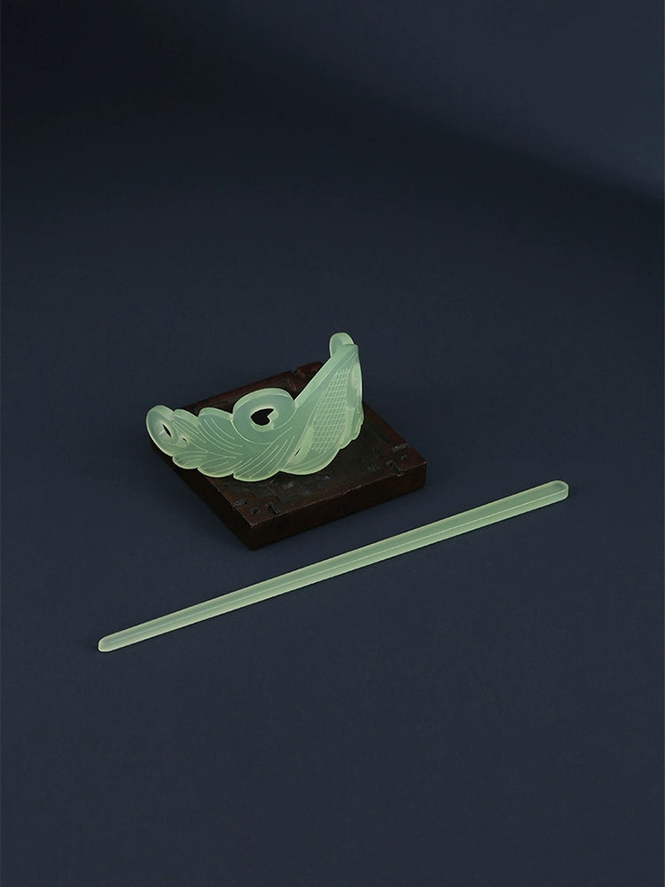 Bai Yu 白玉 White Jade Imitation Han Dynasty Unisex Crown & Hairstick Set
