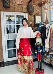 Jing Jiu 敬酒 Toast to the Bride Ming Dynasty Plus Size Cloud Collar & Mamian Skirt