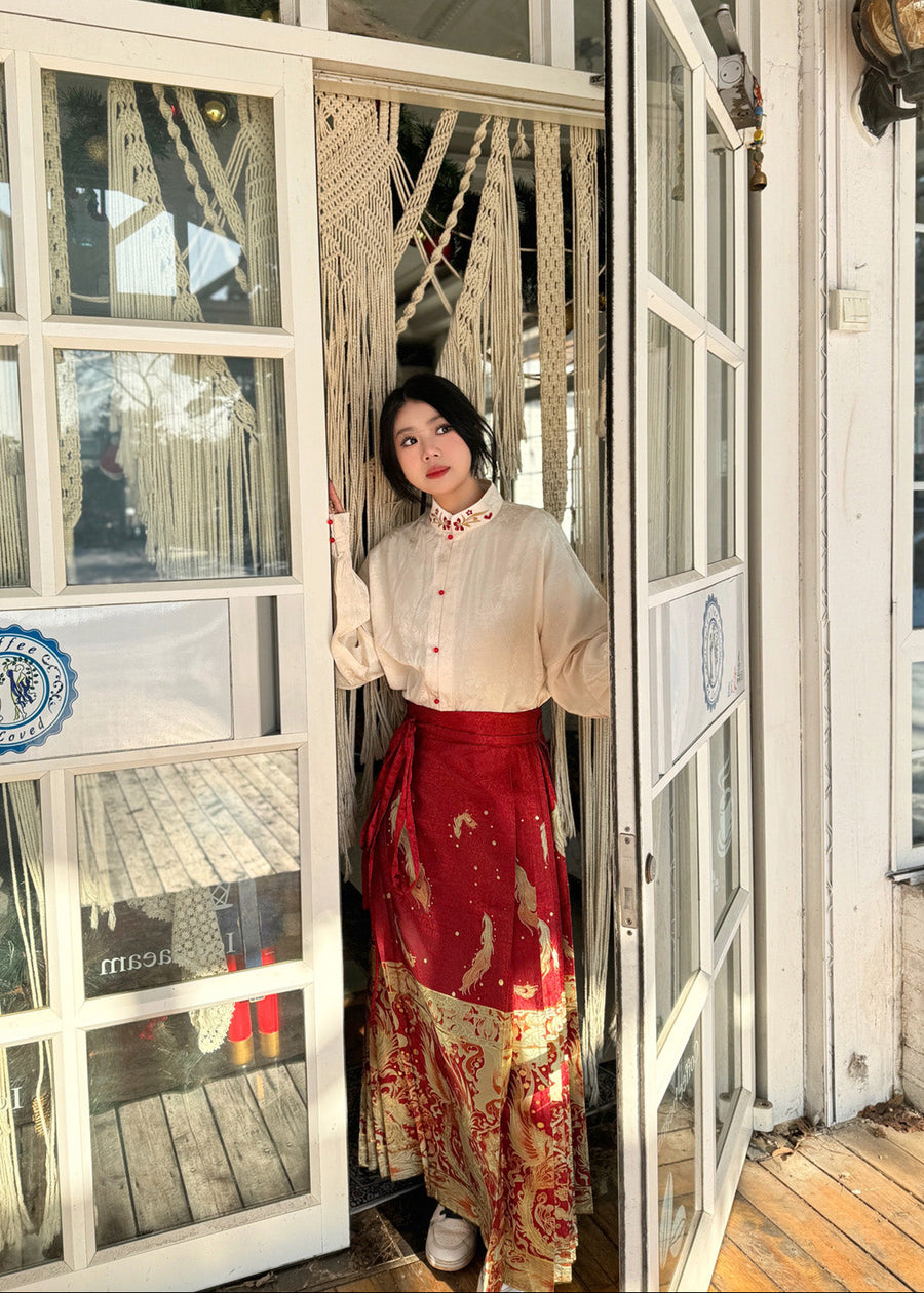 Jing Jiu 敬酒 Toast to the Bride Ming Dynasty Plus Size Cloud Collar & Mamian Skirt