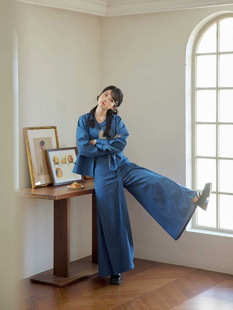 Walking After Midnight 午夜行走 Modernized Daily Cotton Tang Song Pantsuit Set