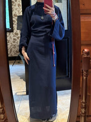Shen Po 神婆 Witch Modernized Buttoned Bottleneck Bell Sleeve Qipao & Belt Set