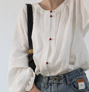 Touqi 透气 Lantern Sleeve Modernized Ming Round Collar Shirt