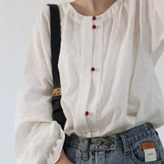 Touqi 透气 Lantern Sleeve Modernized Ming Round Collar Shirt