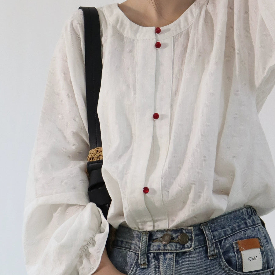 Touqi 透气 Lantern Sleeve Modernized Ming Round Collar Shirt