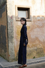 Lan Diao 蓝调 Everyday Blues Modernized Cotton Denim Long Sleeve Qipao