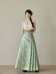 Ting Lan 汀兰 Thin Land Modern Ming Qipao Gilded Leaf Mamian Skirt & Top Set