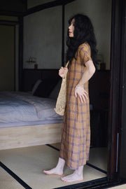 Waiting for Leisure 山月等闲 1930s Inspired Pure Linen Flannel Bottleneck Qipao