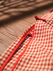 Yecan Tan 野餐毯 Picnic Blanket Republic of China Gingham Pure Cotton Short Sleeve Qipao
