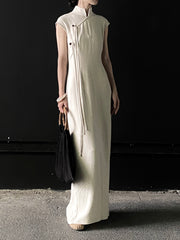 Wu Jian 无间 Without Separation Modernized Tassels Linen Blend Cap Sleeve Qipao