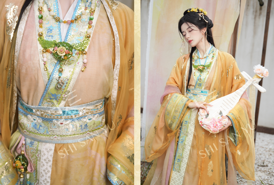 Qi Guang 齐光 Rising Light Fantasy Han Dynasty Golden Zhiju Straight Hem Robe