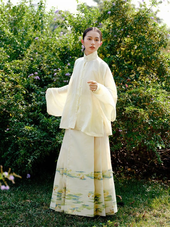 Man Man 慢慢 Modernized Ming Dynasty Mulberry Silk Liling Duanshan Standing Collar Top