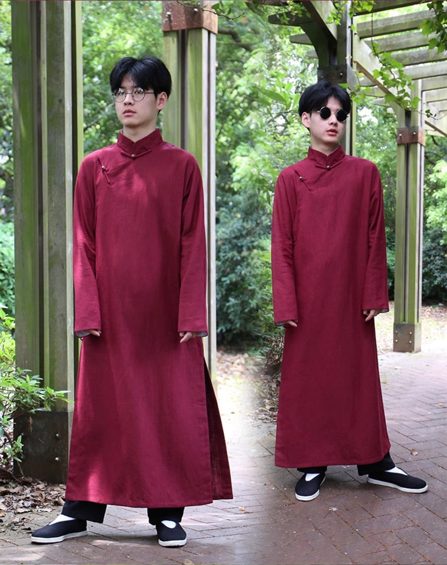 Xu Beihong 徐悲鸿 1920s Republic of China Men's Linen Changpao Mandarin Collar Robe