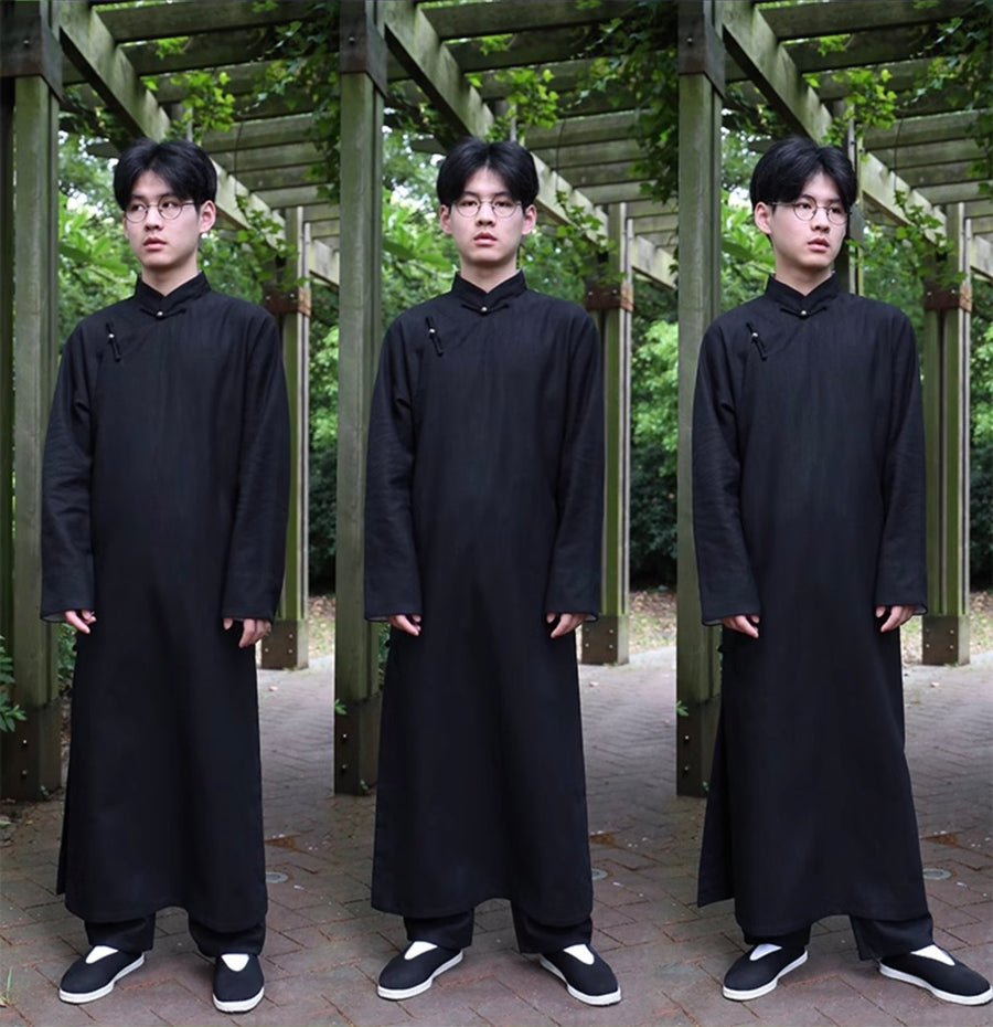Xu Beihong 徐悲鸿 1920s Republic of China Men's Linen Changpao Mandarin Collar Robe