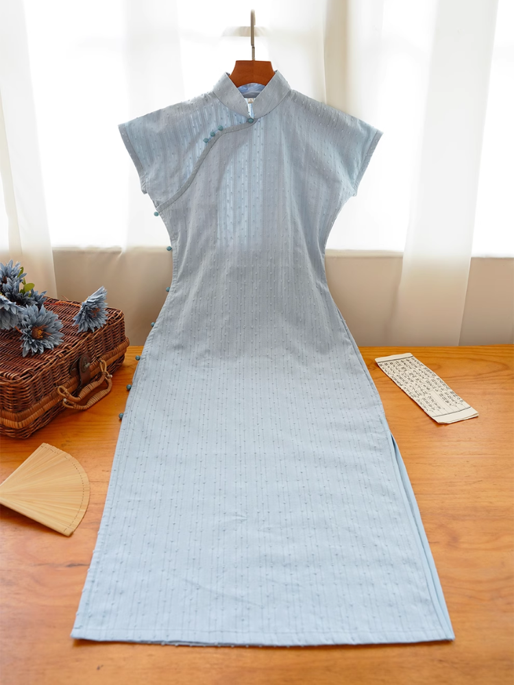 Alice 爱丽丝 Republic of China Pure Cotton Jacquard Short Sleeve Qipao
