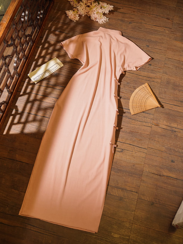 Sanwen Yu 三文鱼 Pink Salmon Republic of China Cotton & Linen Short Sleeve Qipao