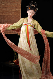 Qing Li 青璃 Bamboo Glaze Tang Dynasty Embroidered Hezi Restoration Qixiong Ruqun Set